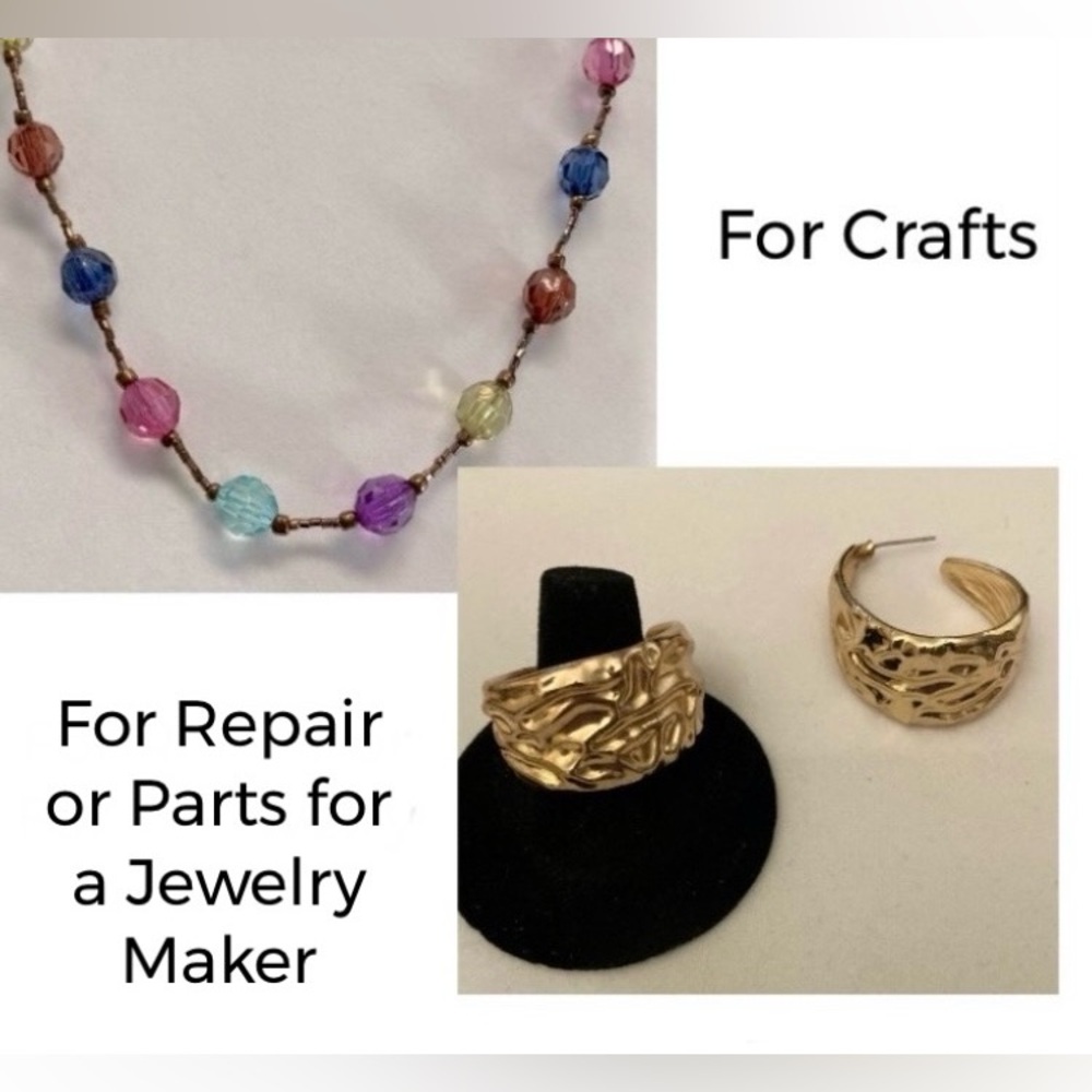 Colorful Beaded Necklace and Gold Earrings